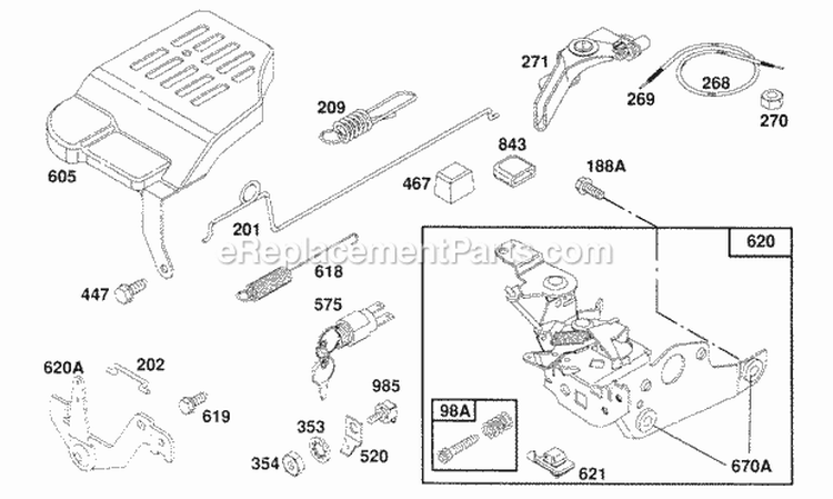 Control Bracket Assy Diagram and Parts List for 126782-0148-01  Briggs and Stratton Engine